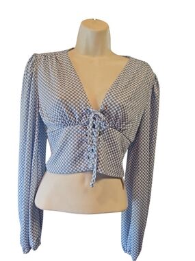 Cider Blue Lace-Up Long Sleeve Crop Top. Sz Xs